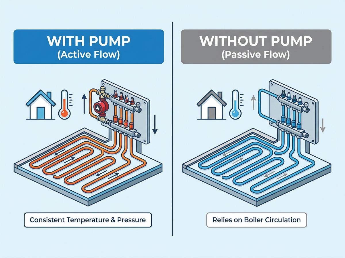 Underfloor heating manifold with pump installation